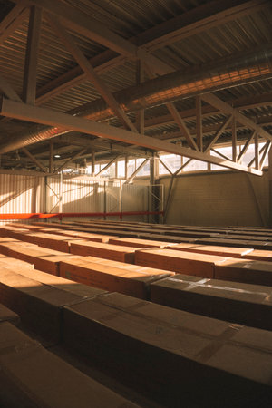 interior of a large hall in a factoryの写真素材