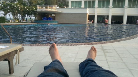 Hapiness relax on swimming pool hotel in hua hin thailand.の素材