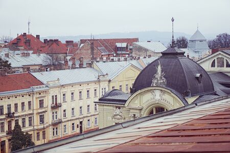 View of the roofs of the historical buildings, Chernivtsi, Ukraineの写真素材