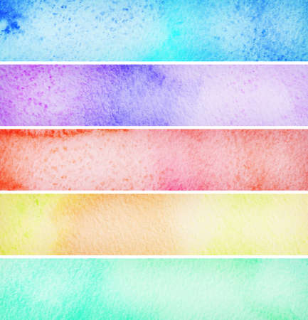set of colorful  hand drawn watercolor bannersの写真素材