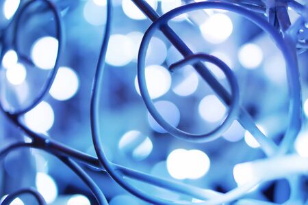 Blue Festive Christmas elegant background with bokeh lightsの写真素材