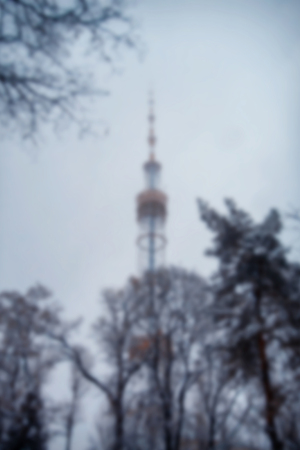 Kyiv television tower in winter haze, blurred backgroundの写真素材