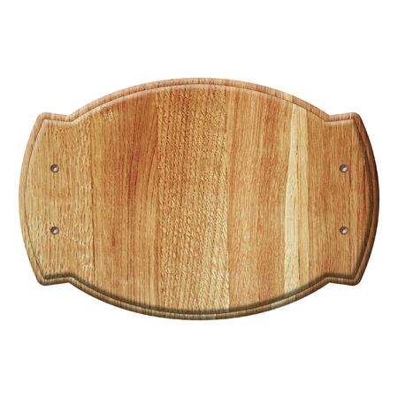 Empty vintage wooden plate isolated on white backgroundの写真素材