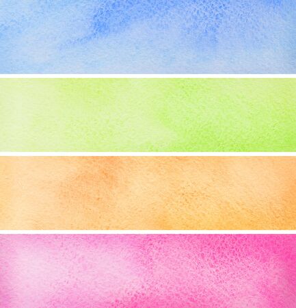 set of colorful  hand drawn watercolor bannersの写真素材