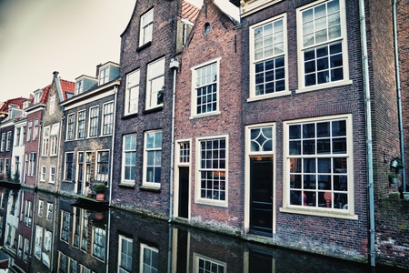 Street in historic Delft, Hollandの写真素材