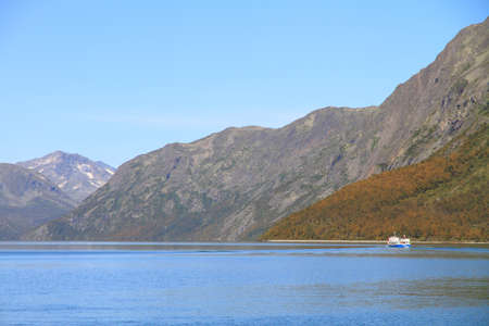 Ship in the lake Gjendeの写真素材