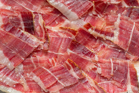 Top view of jabugo ham slices, closeup viewの写真素材
