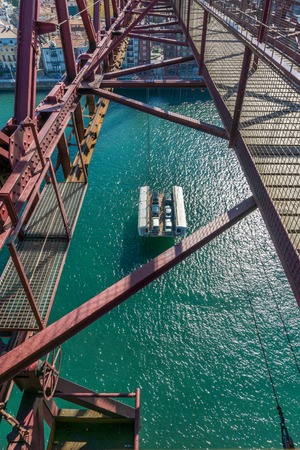 On top of the Bizkaia suspension bridgeの写真素材