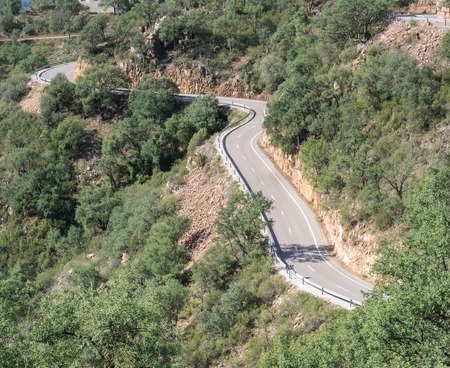 Top view of mountain road with curves