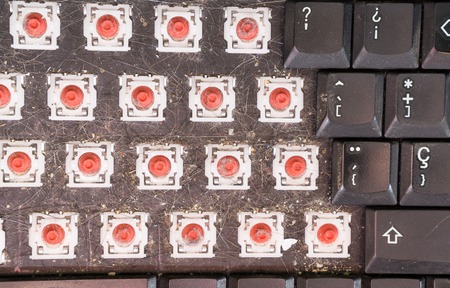 Top view of dismantled dirty keyboard, closeupの写真素材
