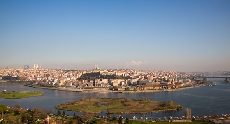 Istanbul from Eyup cemetery and golden horn, Turkeyの写真素材