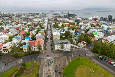 Reykjavik houses aerial view, long exposure, Icelandの写真素材