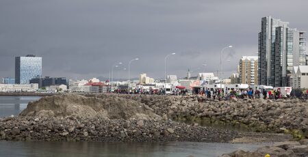 REYKJAVIK, ICELAND - June 19, 2013: Unidentified participants prepare for the start of Wow Cyclothon, a non-stop relay bike race around Iceland held annually on June 19, 2013のeditorial素材