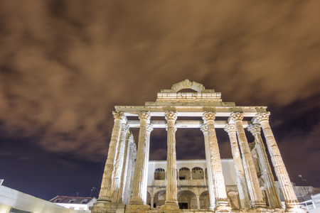 Night view of Temple of Diana in Merida. Closeup