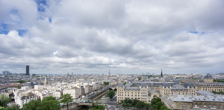 Wide angle skyline of Paris with Eiffel tower and Seine riverの写真素材