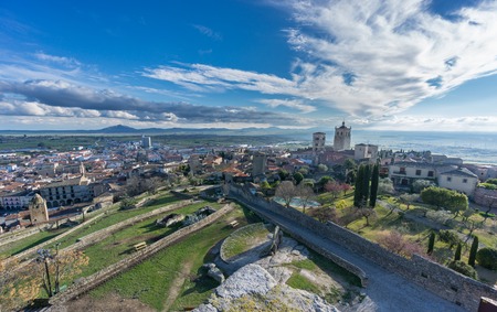Trujillo, panoramic view of the medieval town at dusk in Caceres, Extremadura, Spainの写真素材