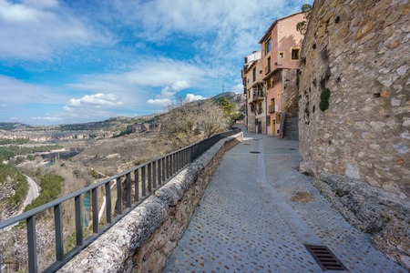 Ultra wide angle view of vintage stone track in Cuencaの写真素材