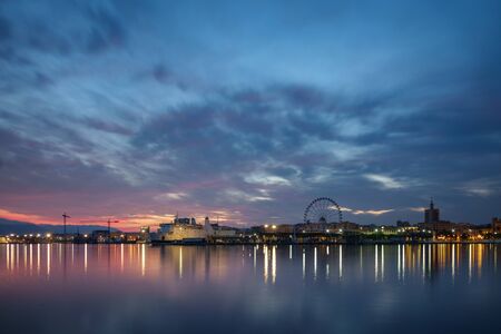 Malaga harbor at duskの写真素材