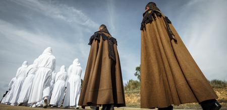 Easter traditional procession in brotherhood with cloacksの写真素材