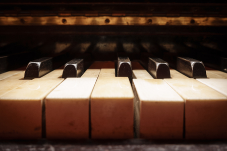 Closeup of antique piano keysの写真素材