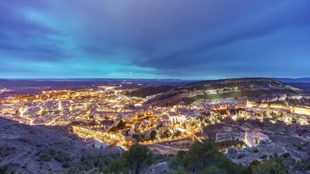 Top view of Cuenca at dusk, wide angleの写真素材