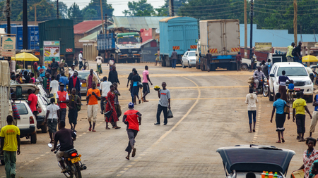 Walkind along road in Africa