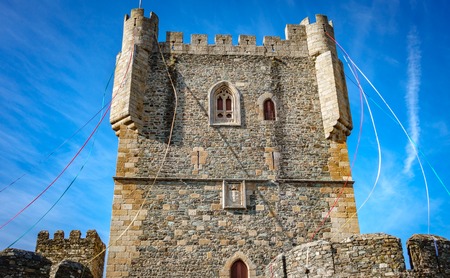 Low angle view of the castle of Braganza towerの写真素材