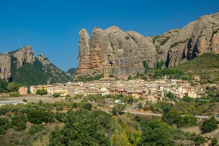 Village below Aguero Mountains, Huesca, Spain n2の写真素材
