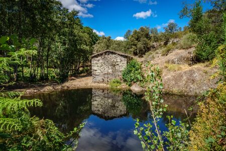 Old abandoned watermill and pondの写真素材