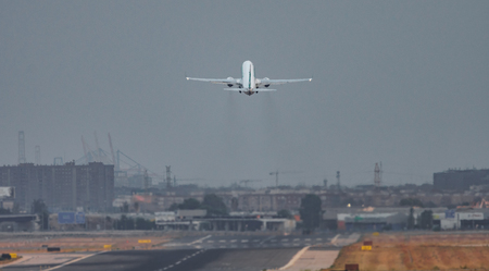 Modern jet plane taking offの写真素材