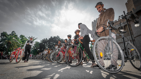 VALENCIA, SPAIN - NOVEMBER, 2015: Unidentified people prepares for classic bicycle route in Valencia
