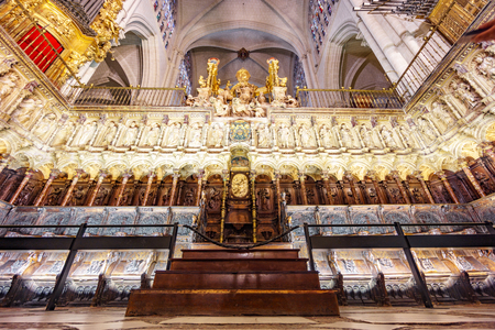 TOLEDO, SPAIN - MARCH 17, 2015: The Main choir in the interior of the Cathedral of Saint Mary in Toledo, a Roman Catholic 13th-century High Gothic cathedral and a UNESCO World Heritage Site.のeditorial素材