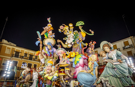 VALENCIA, SPAIN- MARCH 19, 2018: Convento Jerusalen falla, the winner of the 2018 contest, the Fallas is a typical celebration where monuments are built for being burnt in Valencia, Spainのeditorial素材
