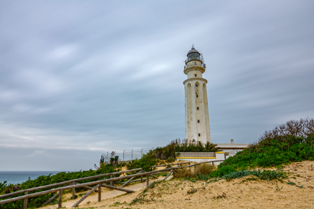 Trafalgar lighthouse in a cloudy day, bottom viewの写真素材