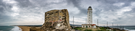 Huge panoramic view of Trafalgar lighthouse in Cadizの写真素材