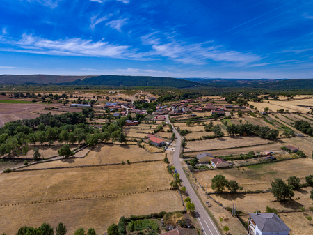 Panoramic aerial view of Vivinera village in Zamoraの写真素材