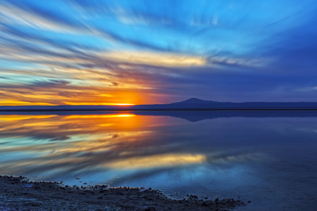 Sunset with cloudscape at Chaxa lagoon, Atacamaの写真素材