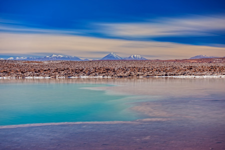 Baltinache lagoon and Licancabur volcano long exposureの写真素材