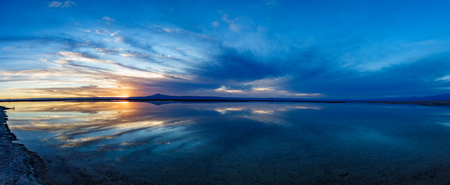 Sunset huge panorama with cloudscape at Chaxa lagoon, Atacamaの写真素材