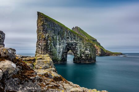Long exposure of Drangarnir gate, Faroe Islandsの写真素材