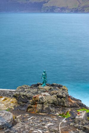 Kopakonan statue in Mikladalur village ultra long exposureのeditorial素材