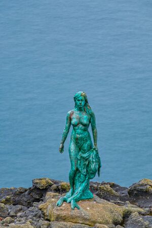Kopakonan statue in Mikladalur village ultra long exposureのeditorial素材