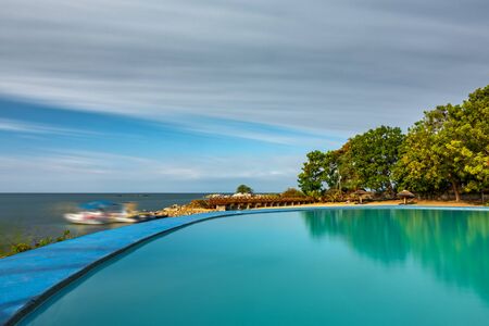 Spectacular swimming pool and marina long exposureの写真素材