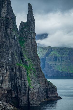Trollkonufingur, Witchs Finger in Faroe Islandsの写真素材