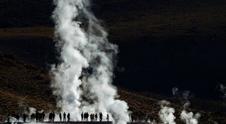 El Tatio Geysers with tourists in the smoke, Atacama Regionの写真素材