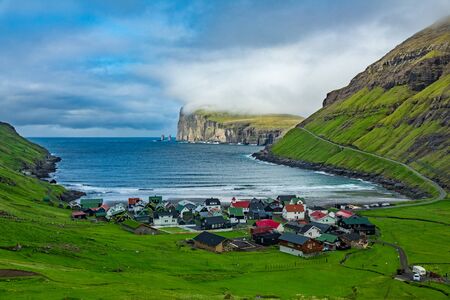 Tjornuvik and The Giant and the Wich, northern coast of Eysturoy in Faroe Islands.の写真素材
