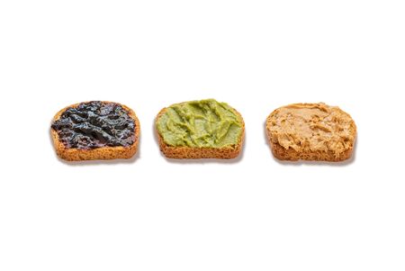 Breakfast toasts isolated on white with shadowの写真素材