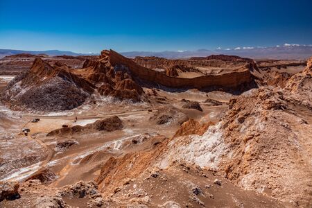 Moon valley amphitheater with the Andes mountain rangeの写真素材