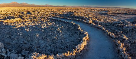 Track in the middle of Atacama salt panの写真素材