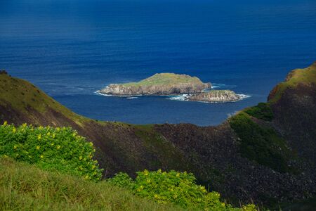 Tangata matu islets in Rapa Nui, long shotの写真素材